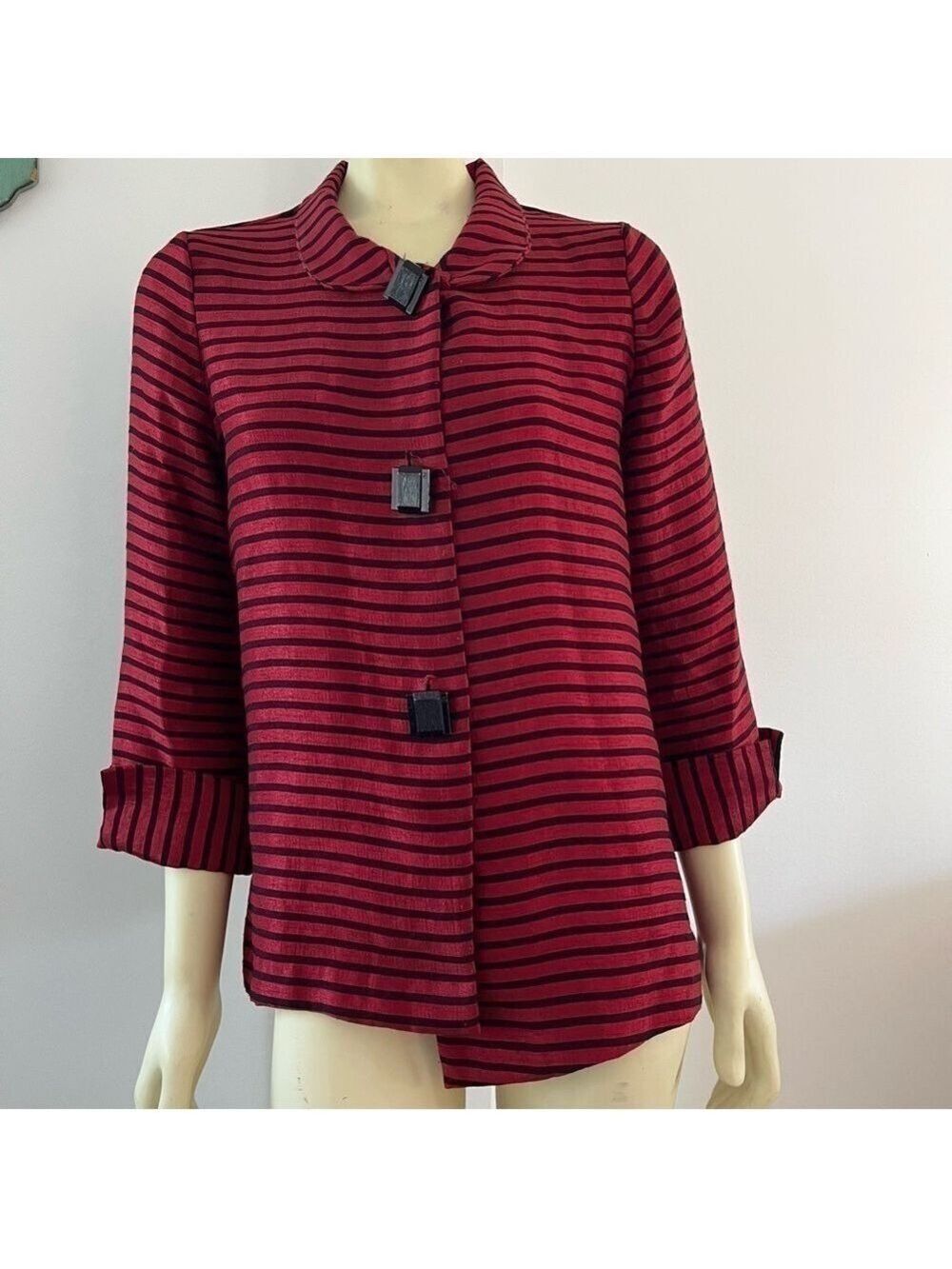 IC Collection Connie K Women’s Asymmetrical Red & Black Stripe Jacket Blazer M